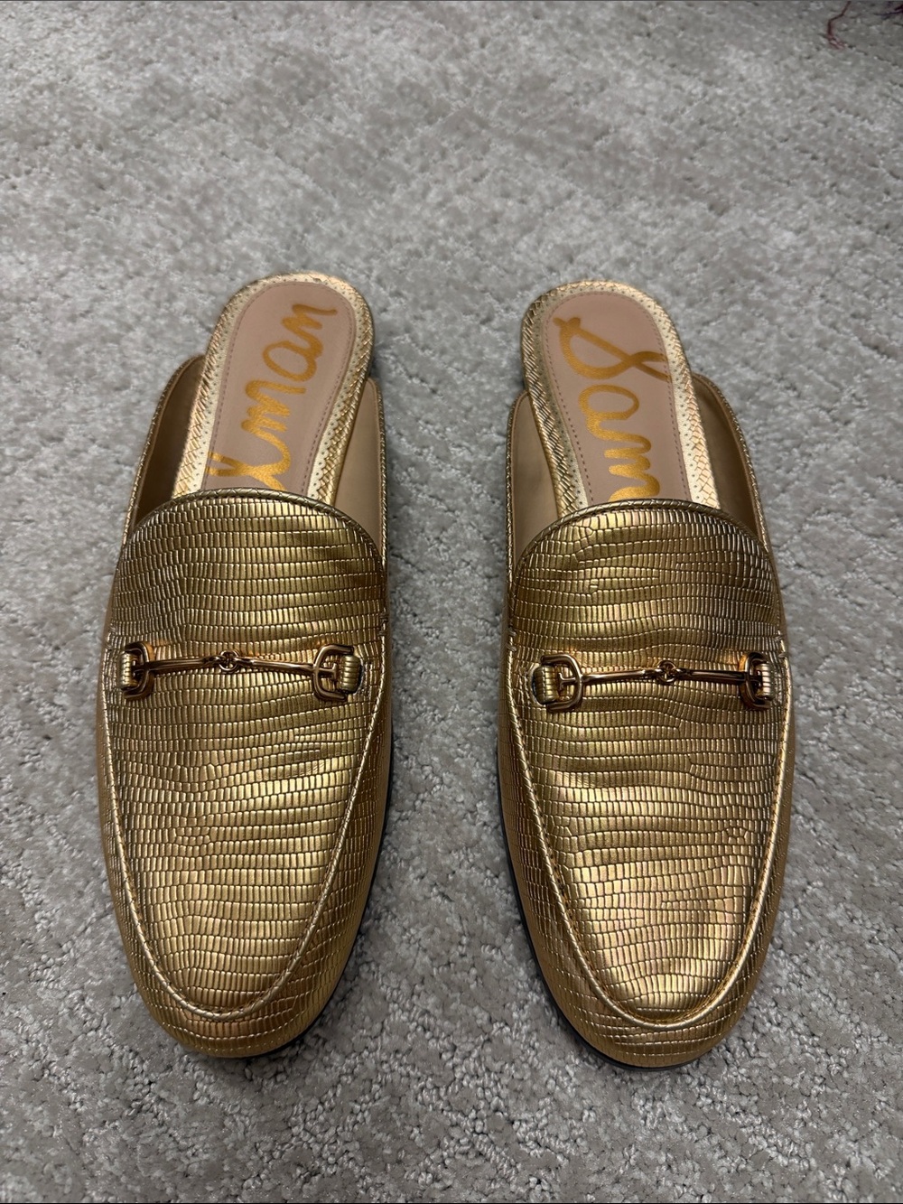 Sam Edelman Gold Metallic Lizard-Textured Slip-On Loafers